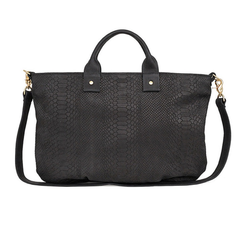 Clare V Black Snake Leather Tote Satchel Bag W/ Shoulder Strap